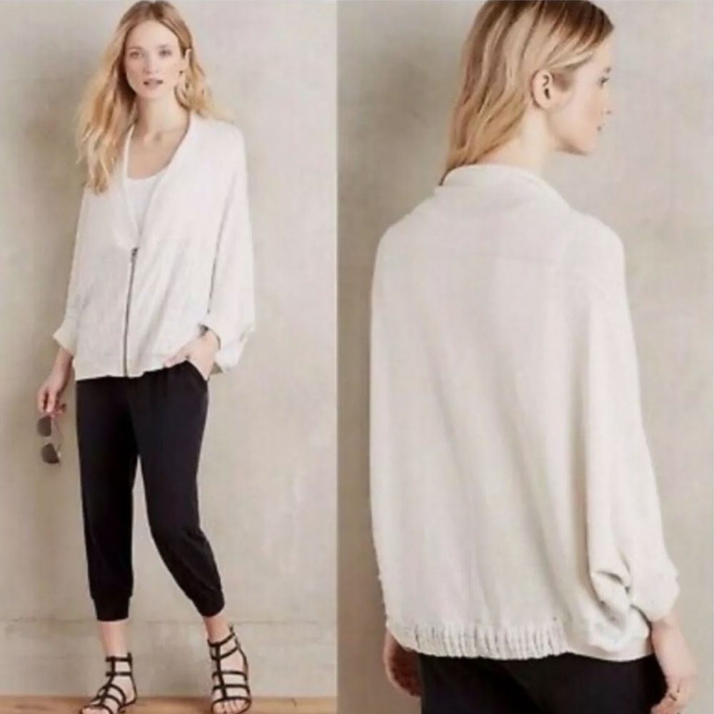 Anthropologie Moth Cocoon Dolman Sleeve Linen Cardigan Zip Sweater Size Medium